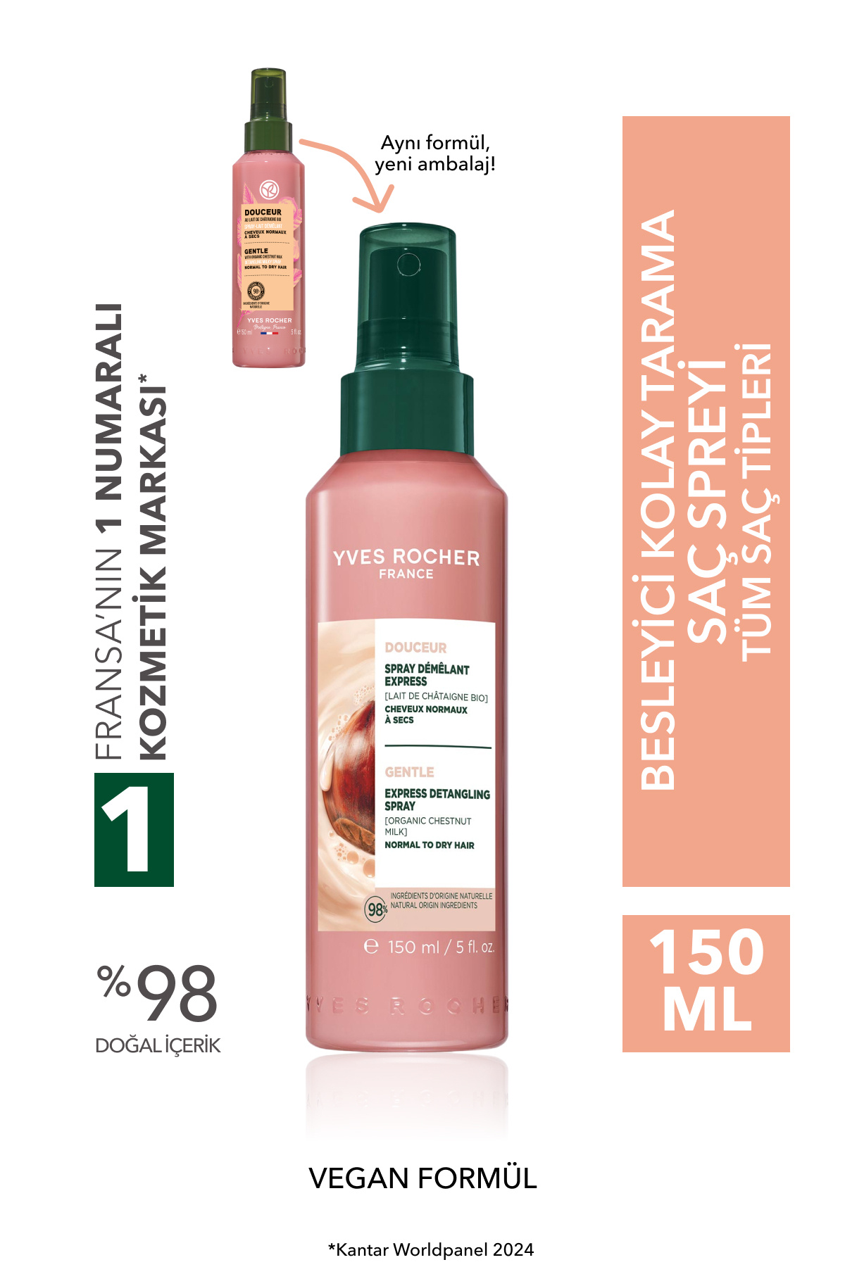 Yves Rocher Kolay Saç Tarama Spreyi - Tüm Saçlar/ Douceur -Vegan -150ml