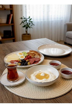 KÜTAHYA HOME Modern 20 Parça Gümüş File Kahvaltı Takımı | Şık Porselen Sofra ...