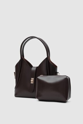 TALİAA KADIN Makyaj Acı Kahve Çanta Detaylı El ve Çapraz Çanta