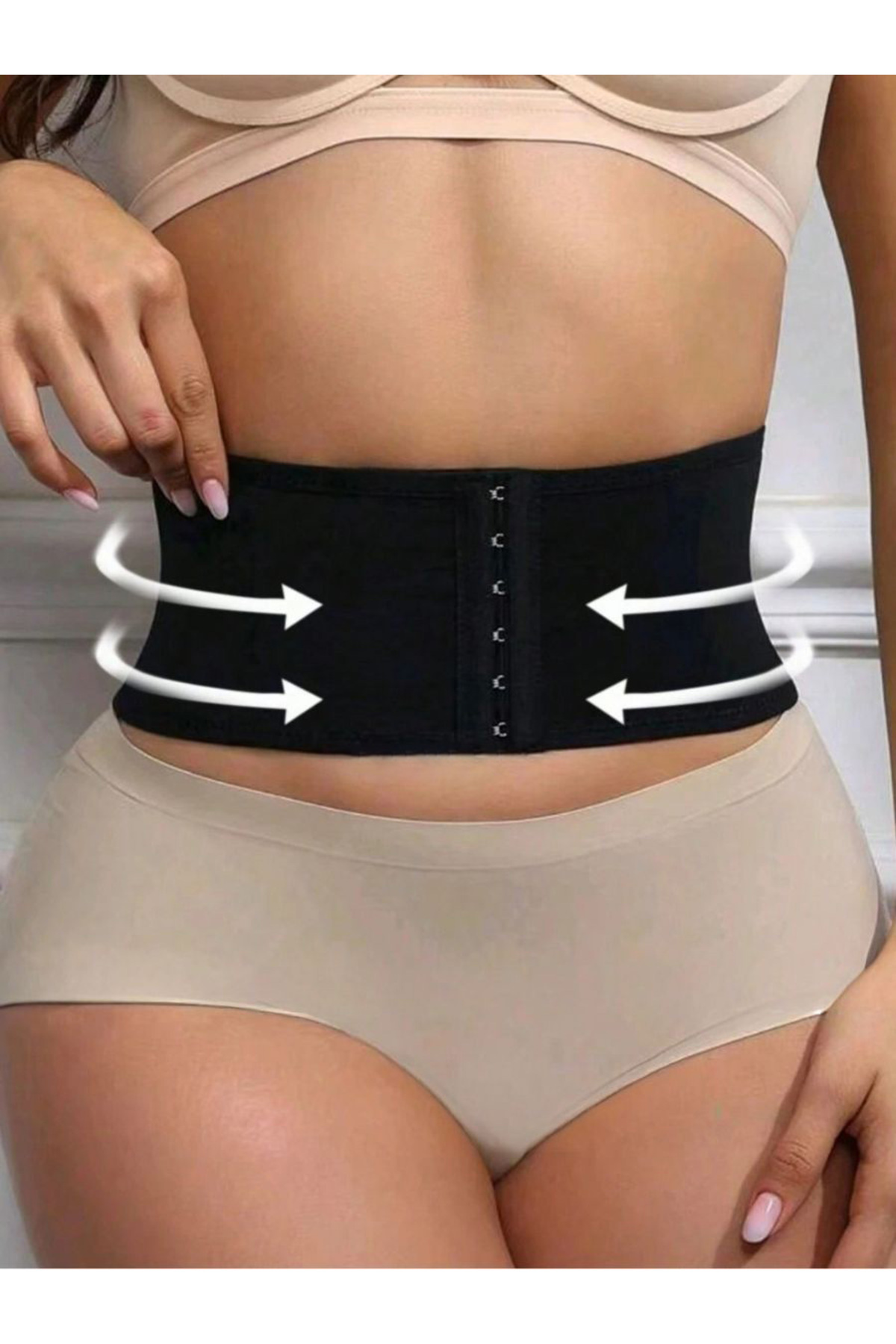 MİSTİRİK Serone Kısa Model Beli Saran Karın Ve Göbek Toparlayıcı Esnek Korse Siyah Renk görsel 2