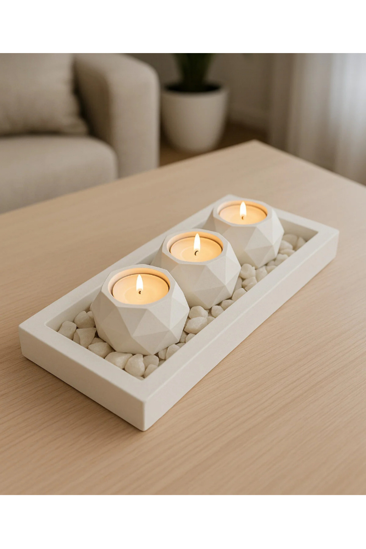 Omerella Tabaklı Beton Mumluk Taşlar Tealight Mumlar Dahil değil Hediyelik