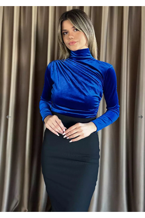 rushana KADIN yandan ve omuzdan büzgülü esnek kadife kumaş bluz