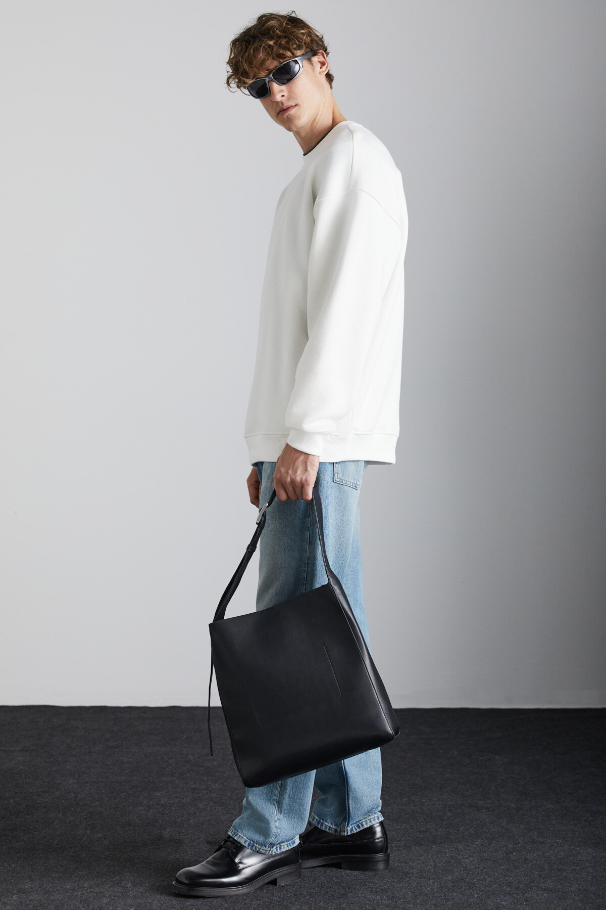 Stephan Erkek Yumuşacık Kumaşlı organik Pamuklu Oversize Fit Yuvarlak Yakalı Ekru Sweatshirt — اکرو STEPHAN01092022 — تصویر 3 از 6