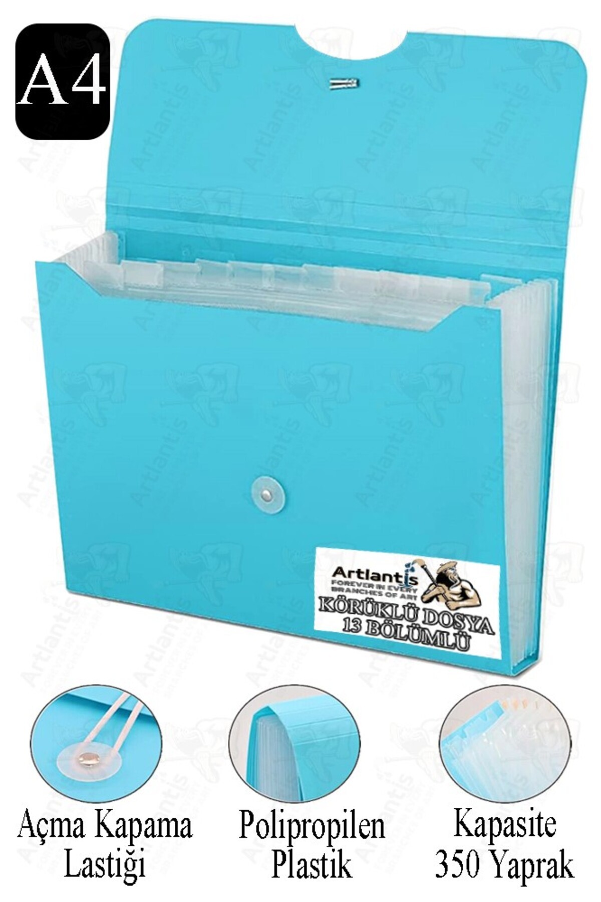 Artlantis Körüklü Dosya 13 Bölmeli 1 Adet A4 Akardiyon Dosya Düzenleyici 13 Cepli Lastikli Dosya Belge Düzenle