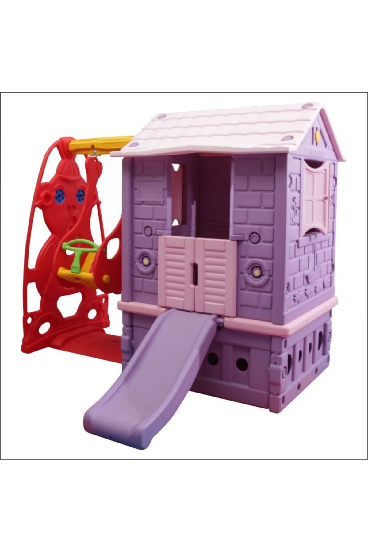 KingKids King Ev Kaydıraklı Salıncaklı Oyun evi Pembe