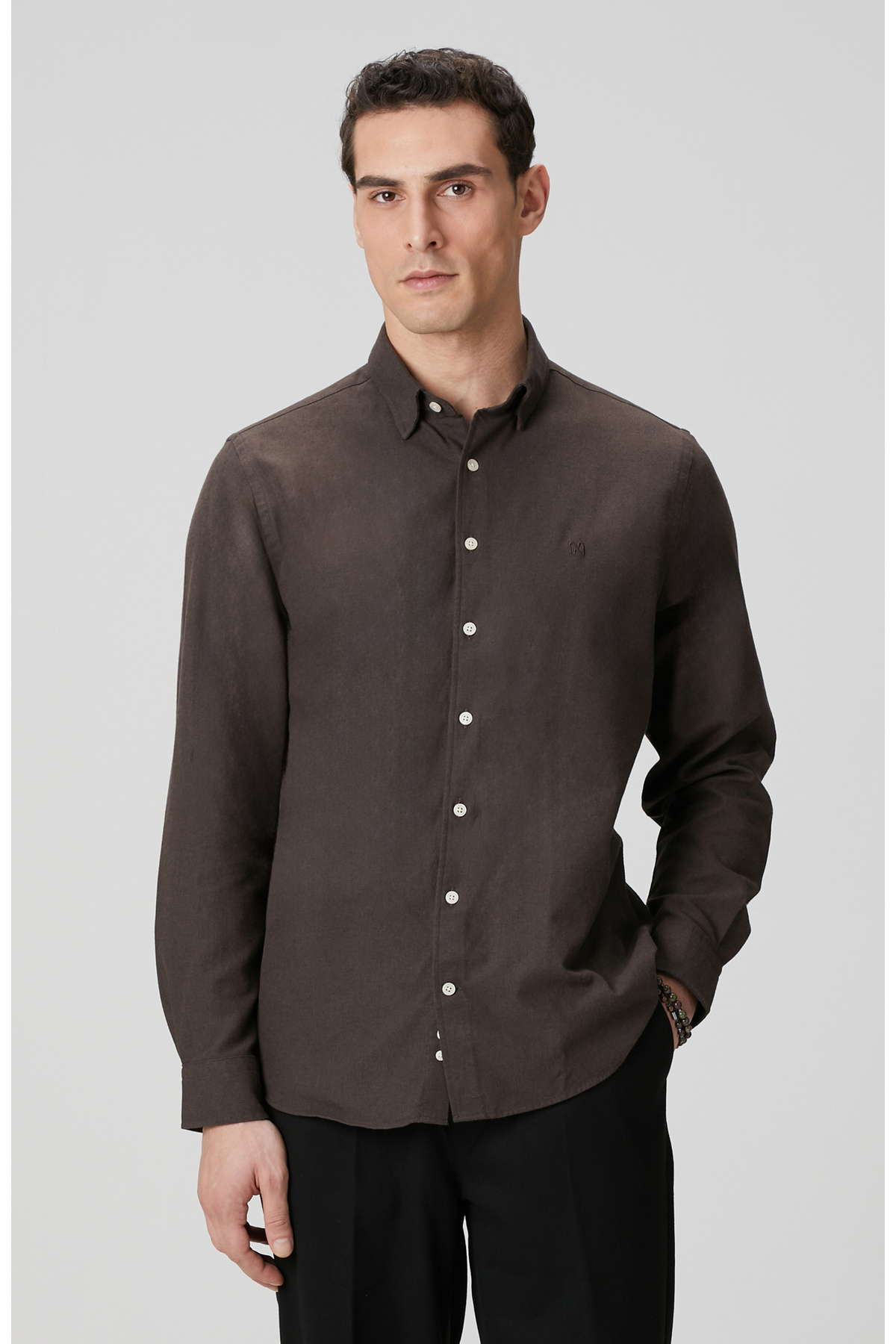 نتورک پیراهن نخی فلانل قهوه‌ای