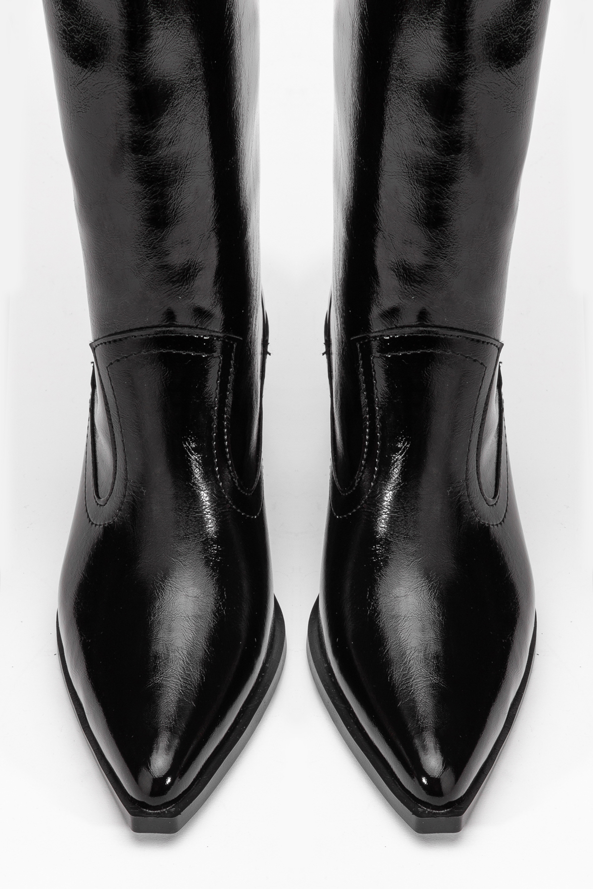 DENORA  Siyah Kırışık Rugan Düz Binici Western Kovboy Bot Çizme - Görsel 5