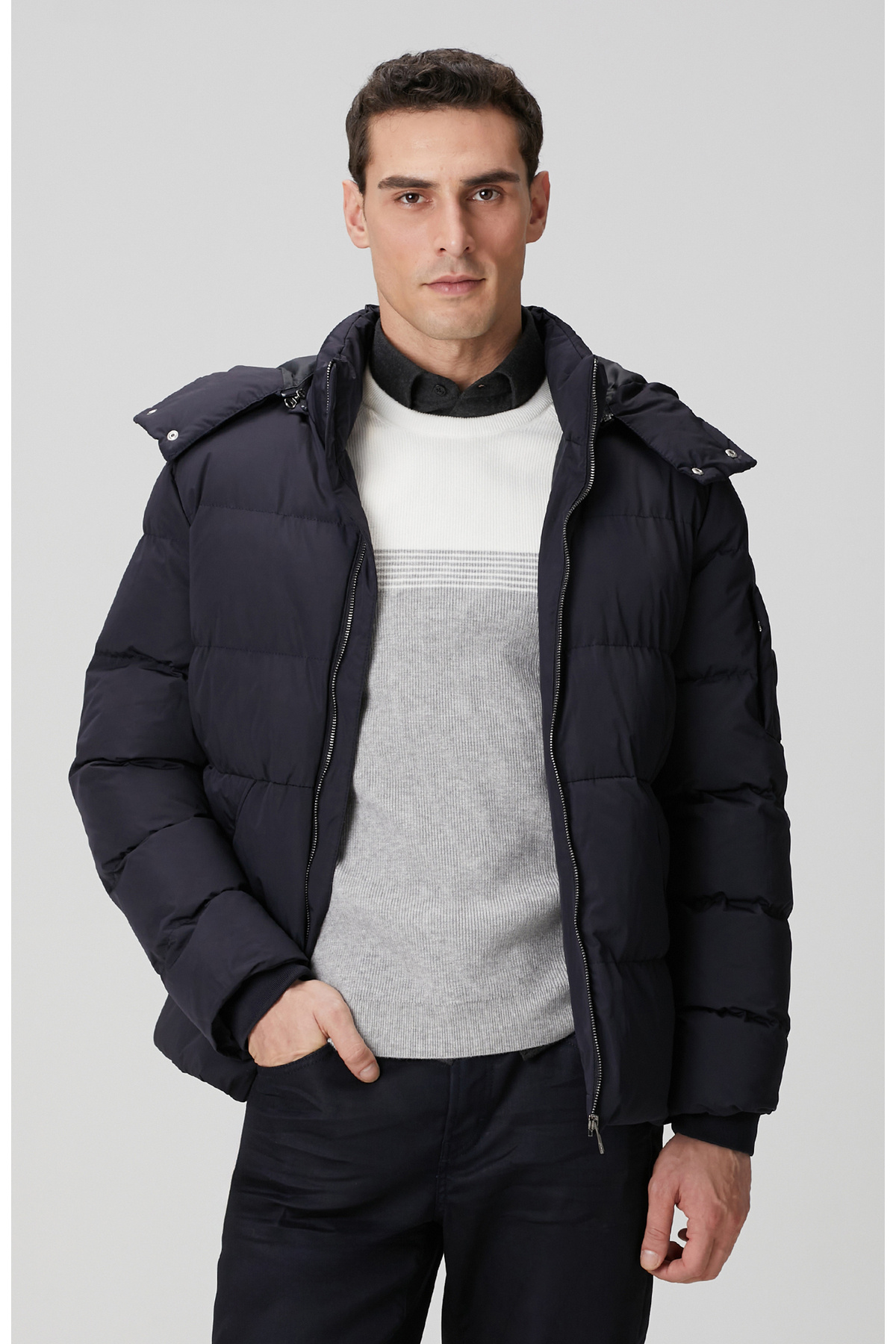 نتورک کت غیررسمی لحافی کلاه‌دار سرمه‌ای