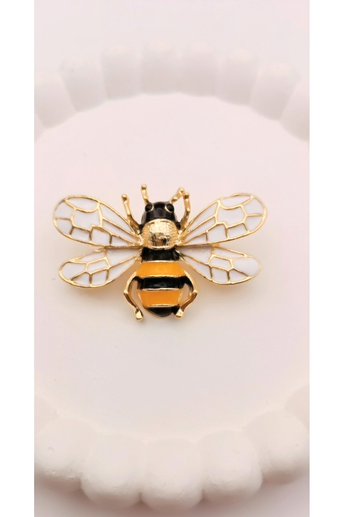 Gold Detailed Bee Brooch | Yellow-White-BlackColor