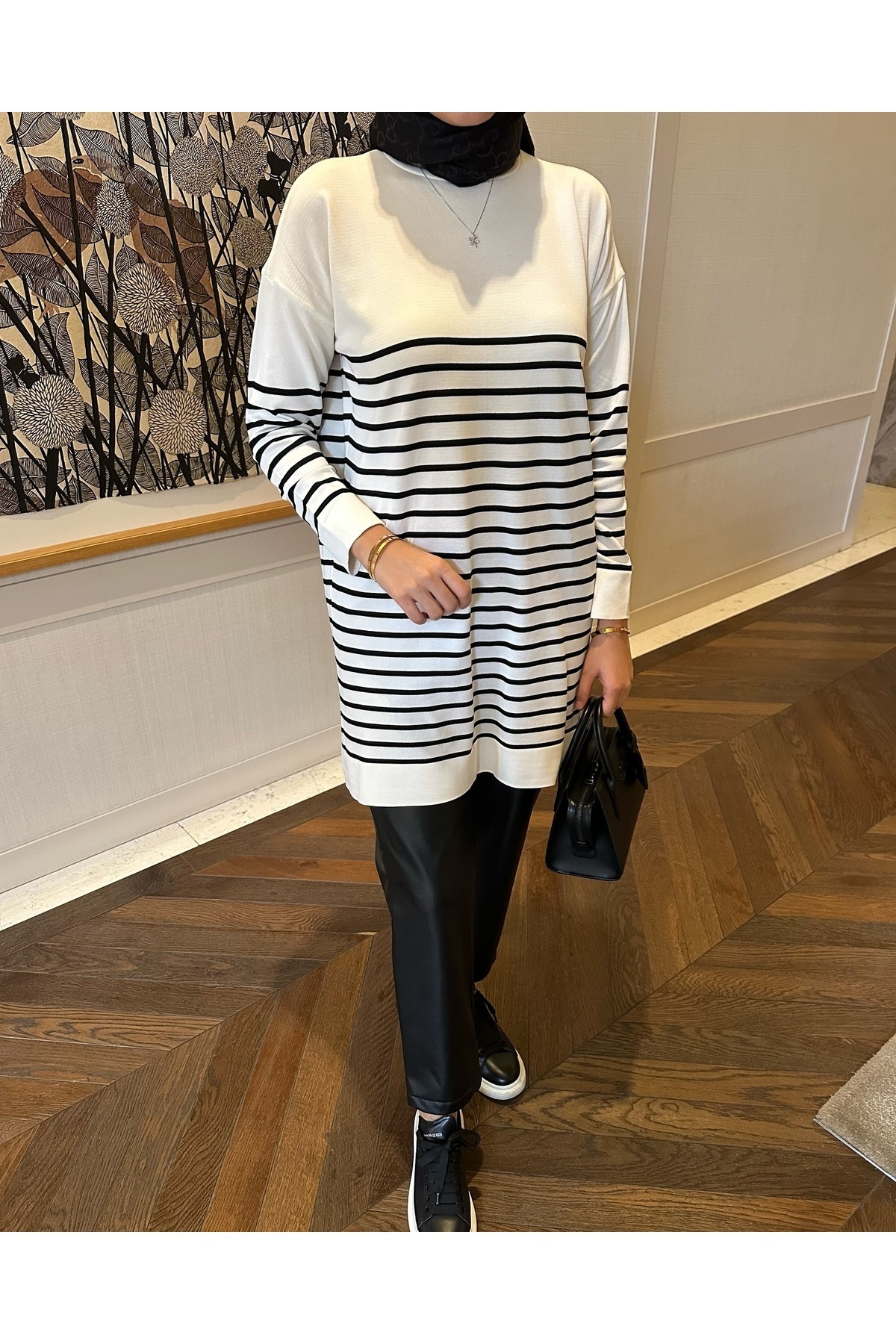 AVSARWEAR Elmas Soğuk İplik Merserize Örgü Çizgili Tunik