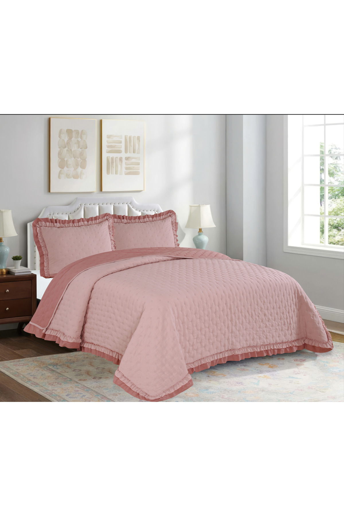 Dainty Home Goblette Home LARA Serisi TEK Kişilik Fırfırlı Kapitone Yatak Örtüsü Seti - 5 Renk)