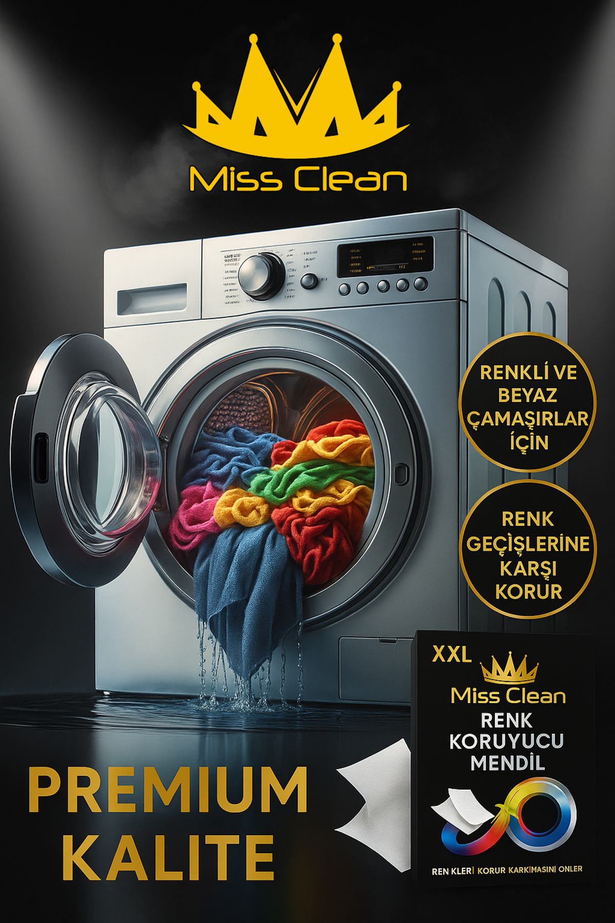 Miss Clean 50'li Renk Koruyucu Mendil | Çamaşır Makinesi Boya Tutucu | Renk Karışmasını Önler