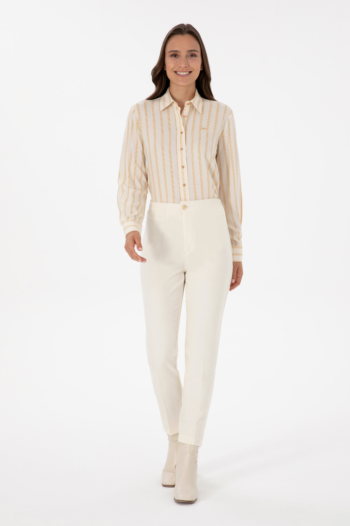 شلوار بوم کمر بلند زنانه طرح هویج سفید یو اس پولو کد :(50309266-VR256) U.S. Polo Assn.