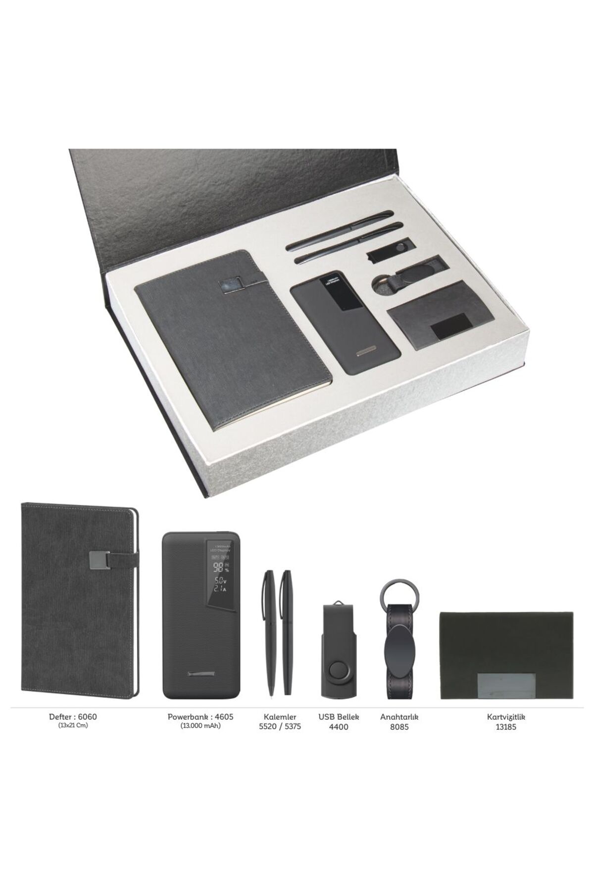 VIP Hediyelik Set - Powerbank, Defter, Kalem, USB Bellek, Anahtar ve Kartvizitlik - (6’lı Kurum Set)