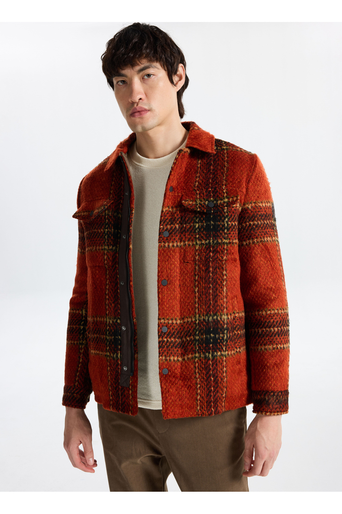 دیسکاوری اکسپدیشن پیراهن مردانه ساده و راحت مشکی - نارنجی D5WM-GML3779