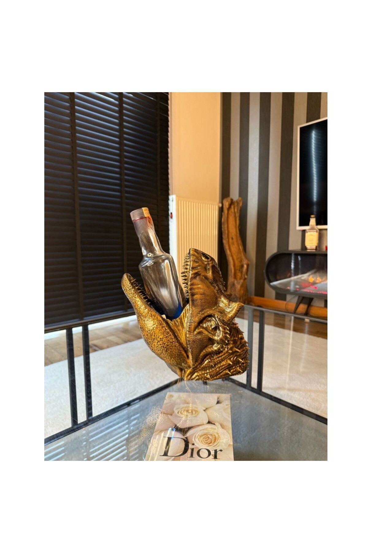 İncomparable Home Dinazor Figürlü Şişe Standı - El İşçiliği ile Boyama (Renk:Bakır)