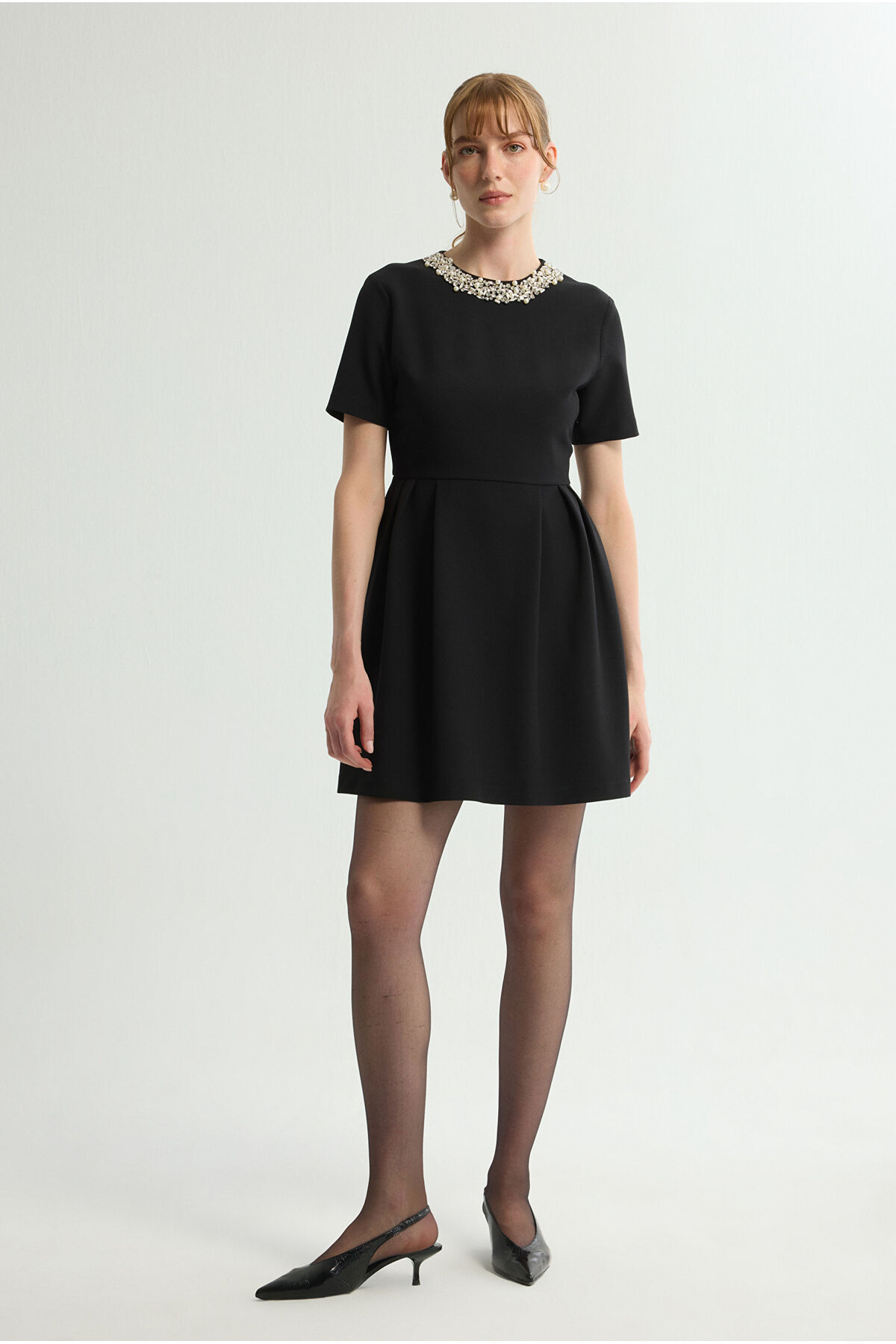 Love My Body  İnci Detaylı Gabardin Elbise - Görsel 3