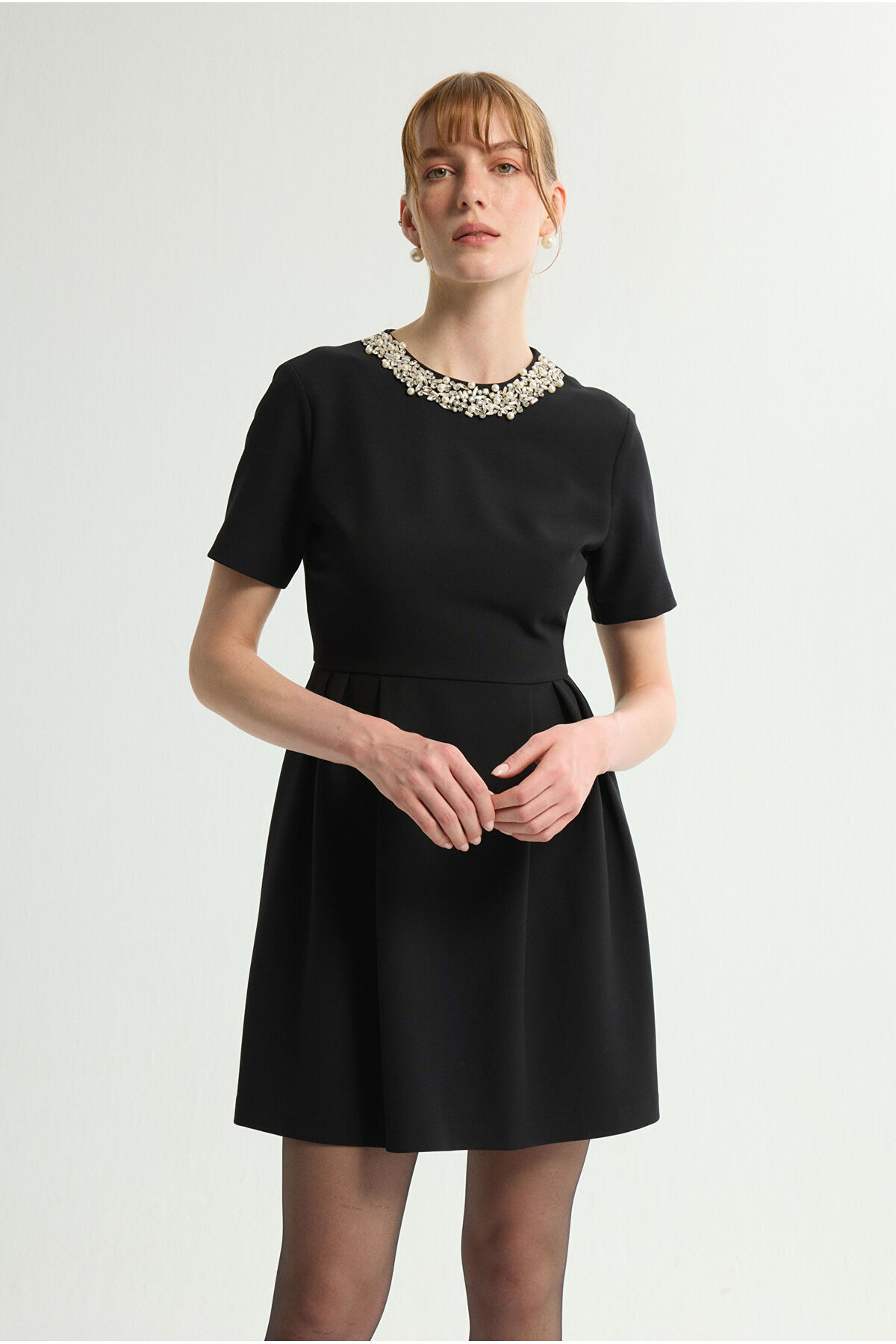 Love My Body  İnci Detaylı Gabardin Elbise - Görsel 4