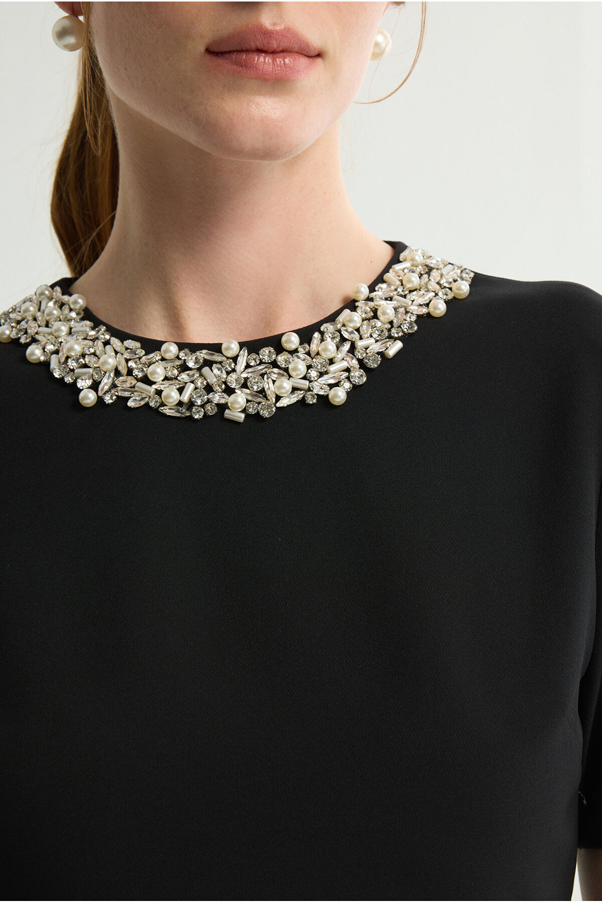 Love My Body  İnci Detaylı Gabardin Elbise - Görsel 2