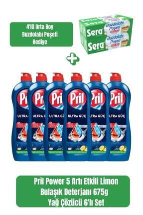 Pril Power 5 Limon Etkili Sıvı Bulaşık Deterjanı 675 g x 6’lı Set + Sera Buzd...