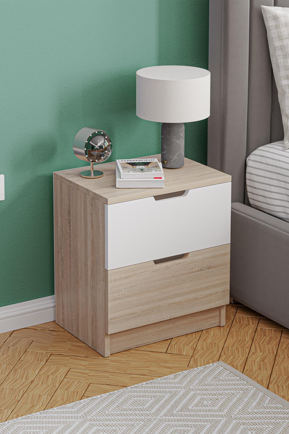 Hofga Lento 2 Çekmeceli Komodin Yatak Odası Bebek Odası Beyaz Meşe