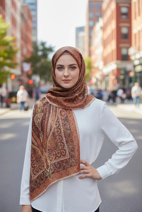 Noorella Scarf - Yankı Retro Desen Şal - Bej