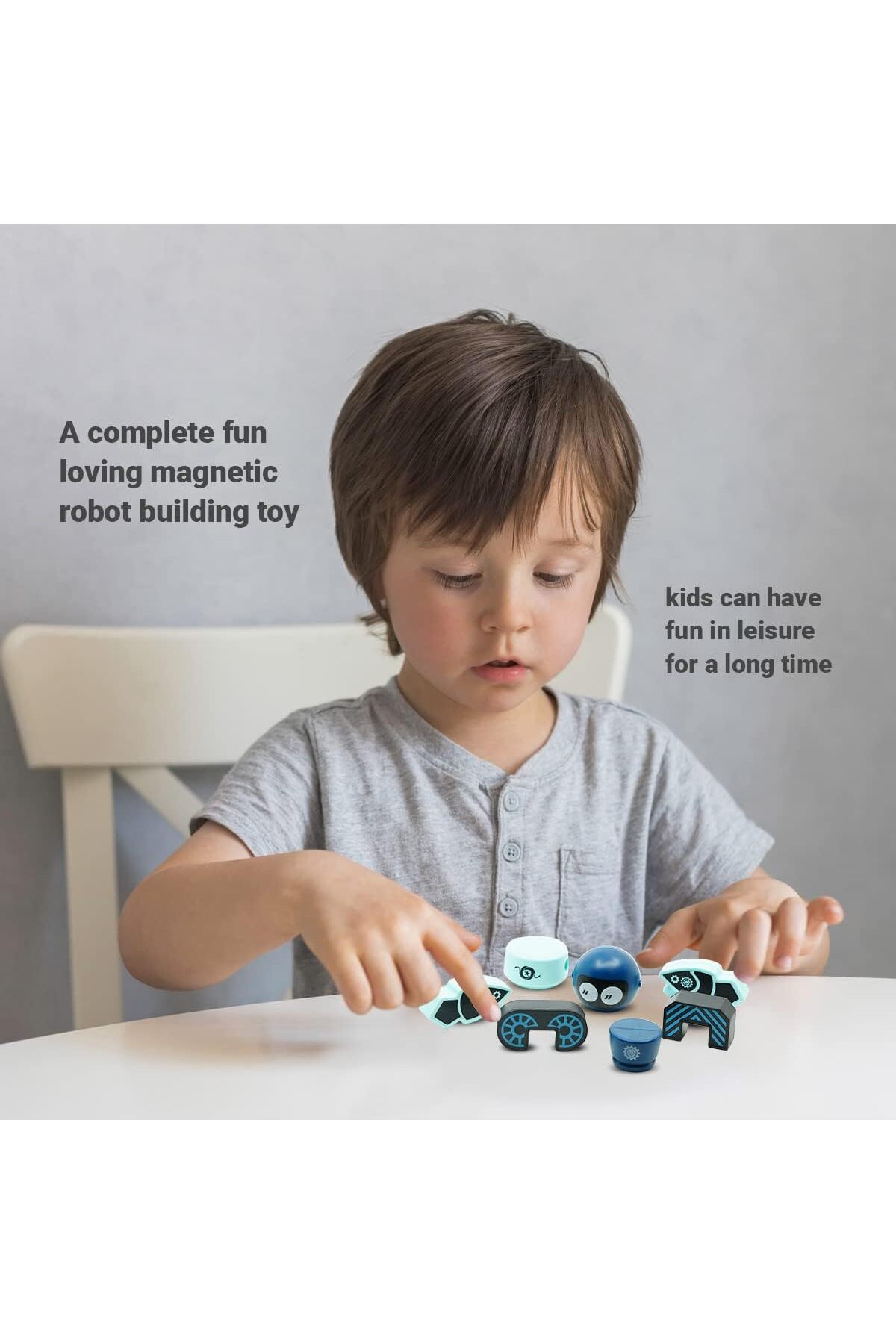 عروسک روبات ساختمانی مغناطیسی برای کودکان – آموزشی STEM، سنین ۳ سال به بالا (آبی)