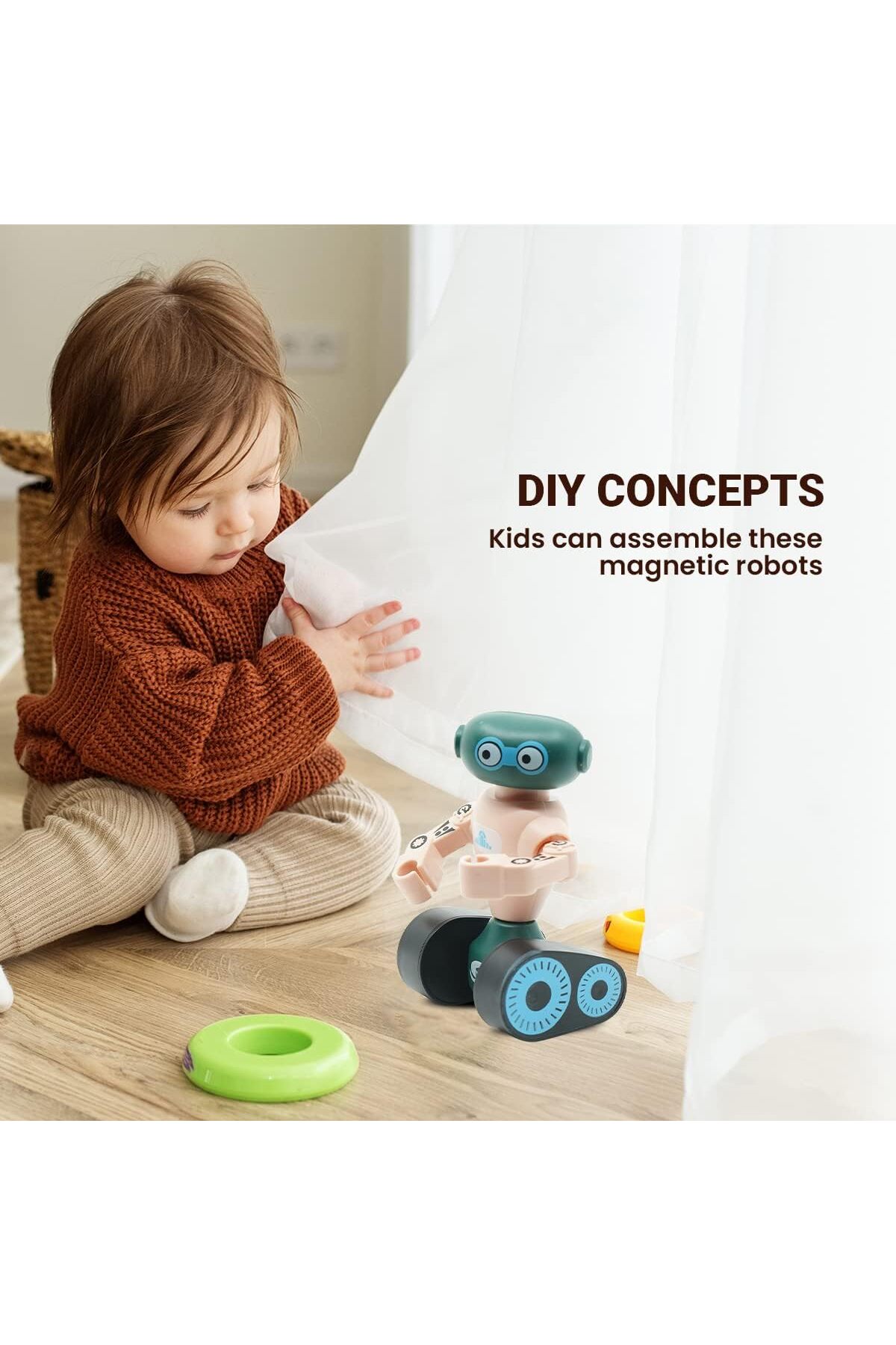اسباب‌بازی ربات ساختمانی مغناطیسی برای کودکان – آموزشی STEM، سنین ۳ سال به بالا (رنگ پوست)