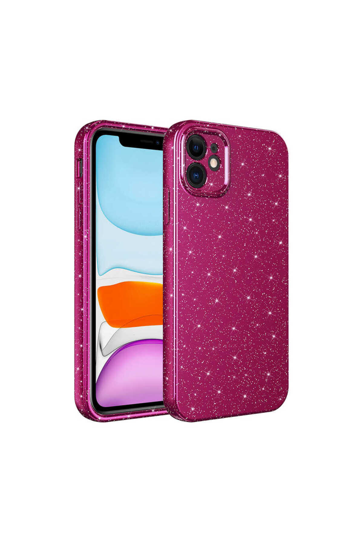iPhone 11 Uyumlu Kamera Korumalı Simli Lüks FRMS Koton Kılıf-Mürdüm