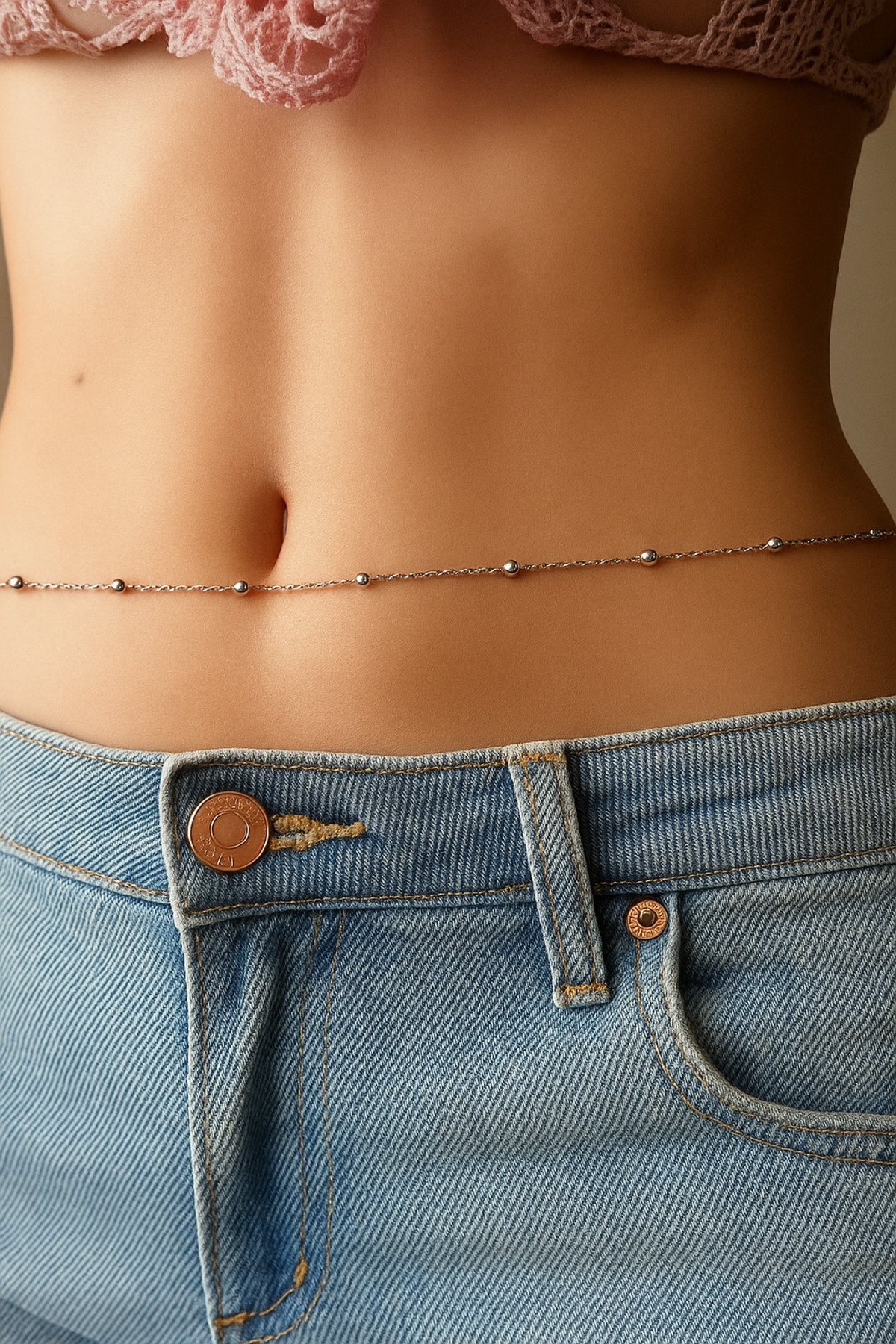 MEKKANMODA Zarif Top Detaylı Altın Kaplama Bel Zinciri