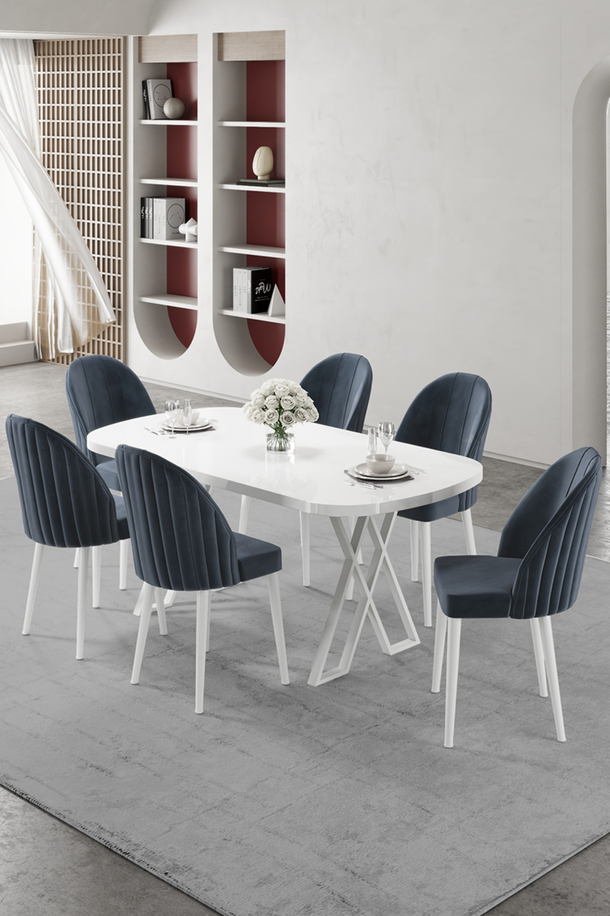 Canisa Kaye Serisi Mdf 90x168 Beyaz Mutfak Masası Takımı 6 Antrait Sandalye