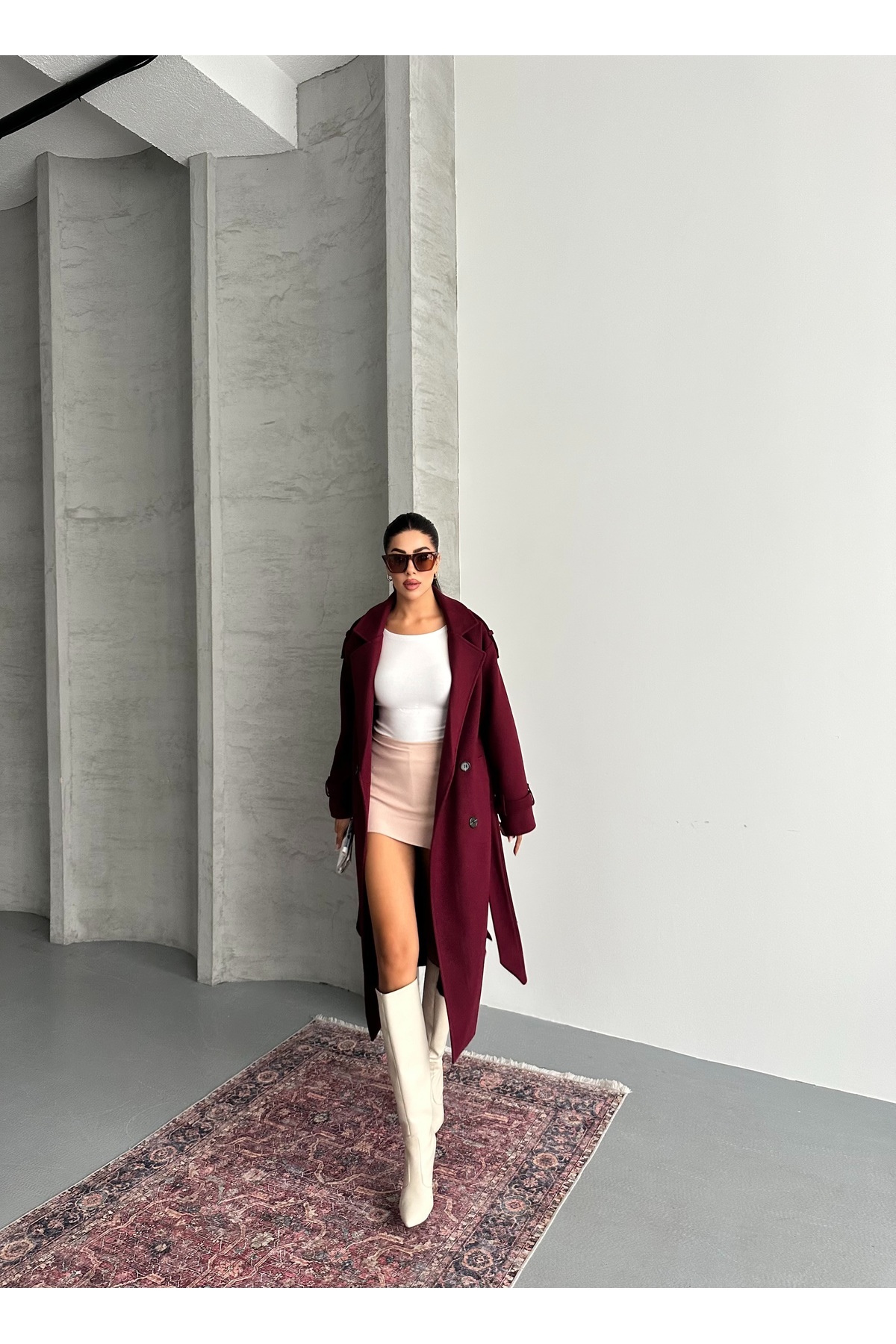 candybia  Laura Kuşaklı Yeni Sezon Astarlı Premium Kalite Rahat Kalıp Kadın Kaşe Kaban Mont - Görsel 5