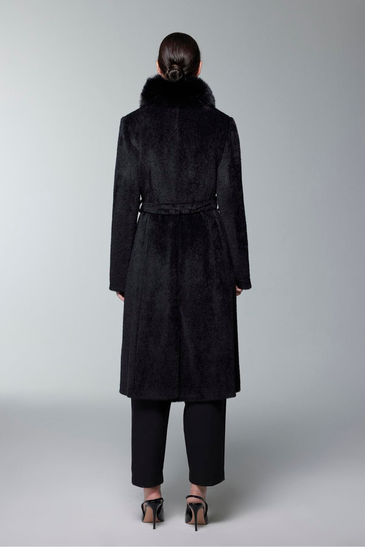 Zühre  Kürk Yaka Düğme ve Kuşak Detaylı Kaban - Görsel 8