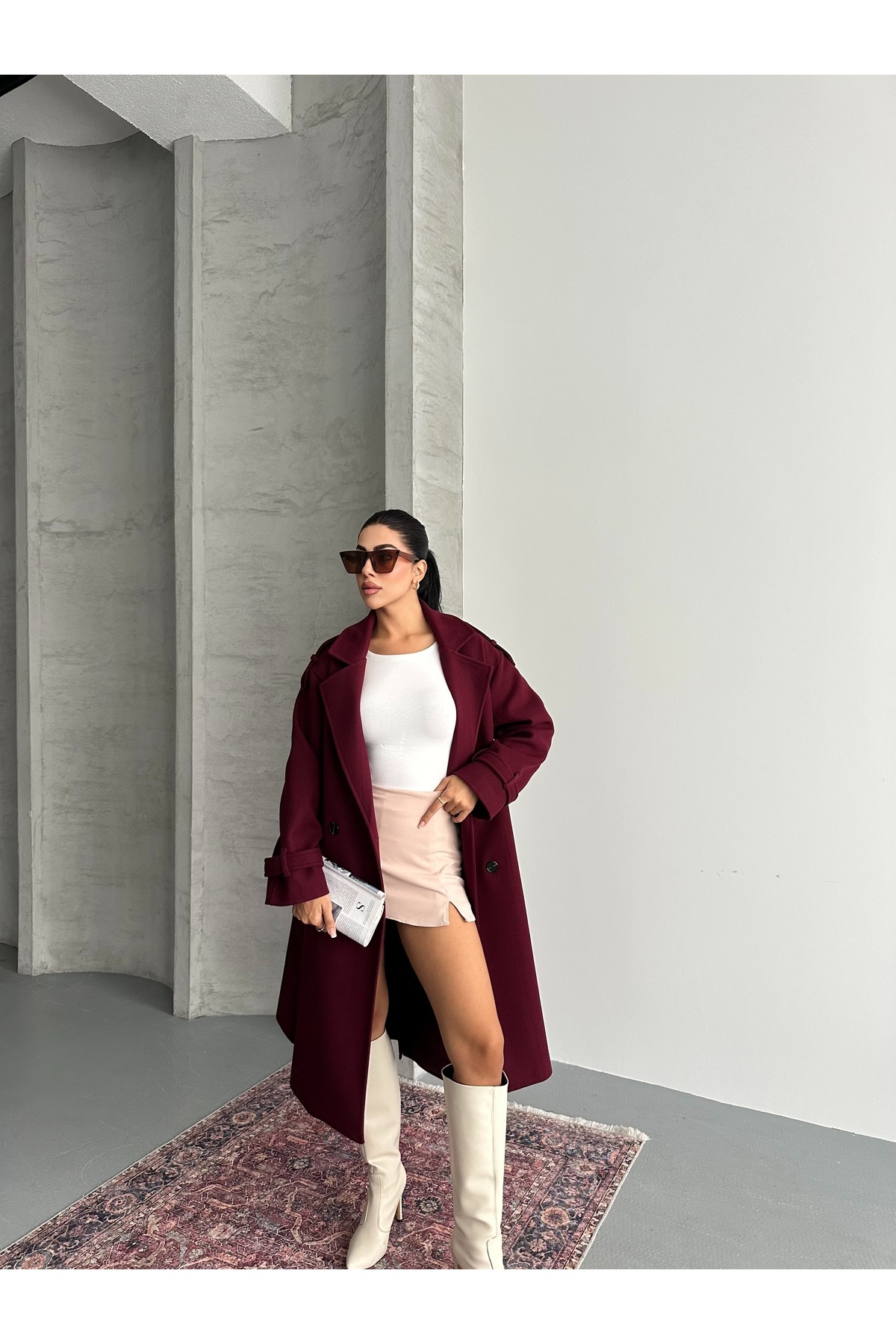 candybia  Laura Kuşaklı Yeni Sezon Astarlı Premium Kalite Rahat Kalıp Kadın Kaşe Kaban Mont - Görsel 6