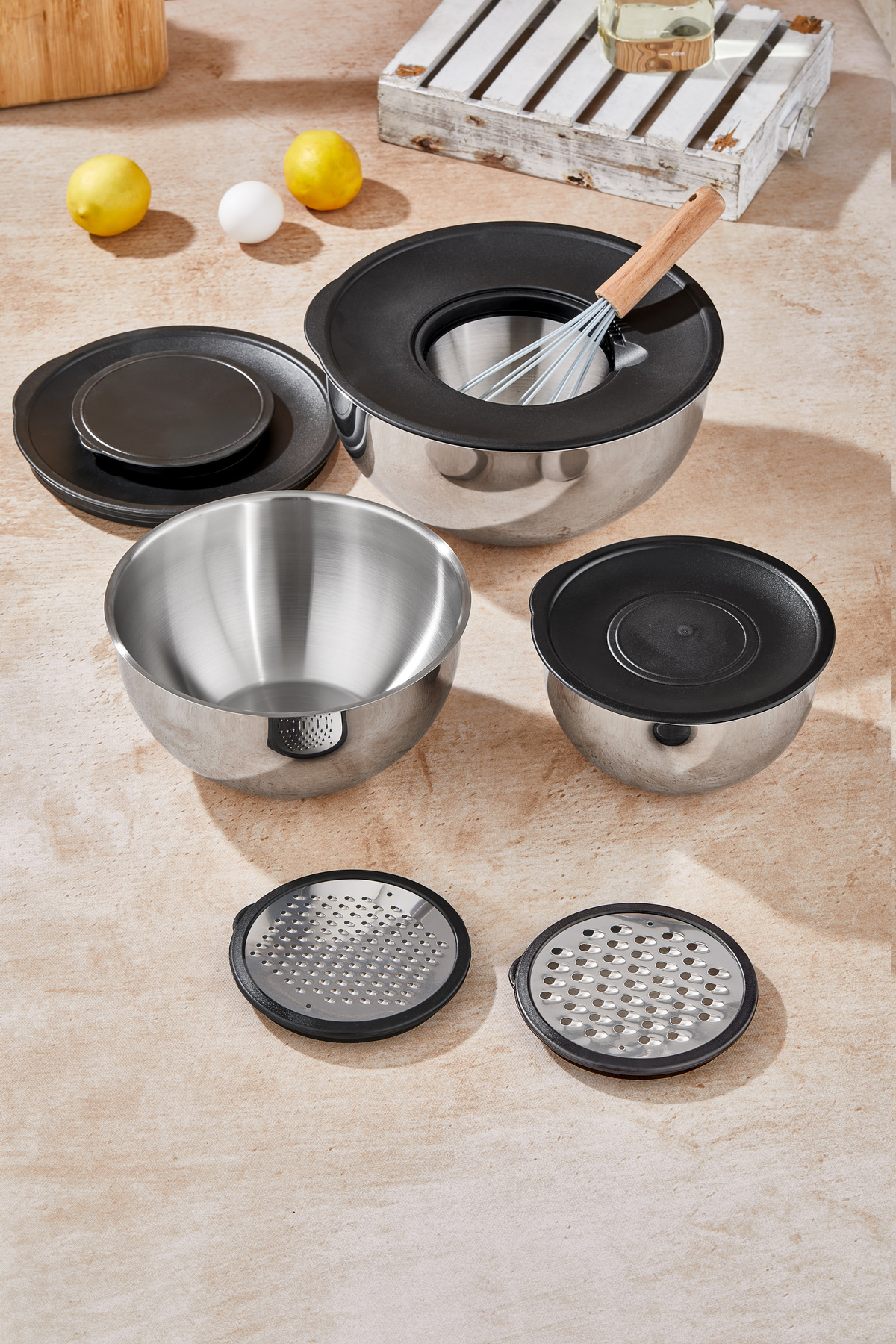 Taç MixMaster 9 Parça Rendeli Karıştırma ve Saklama Kabı (16-20-24 cm)