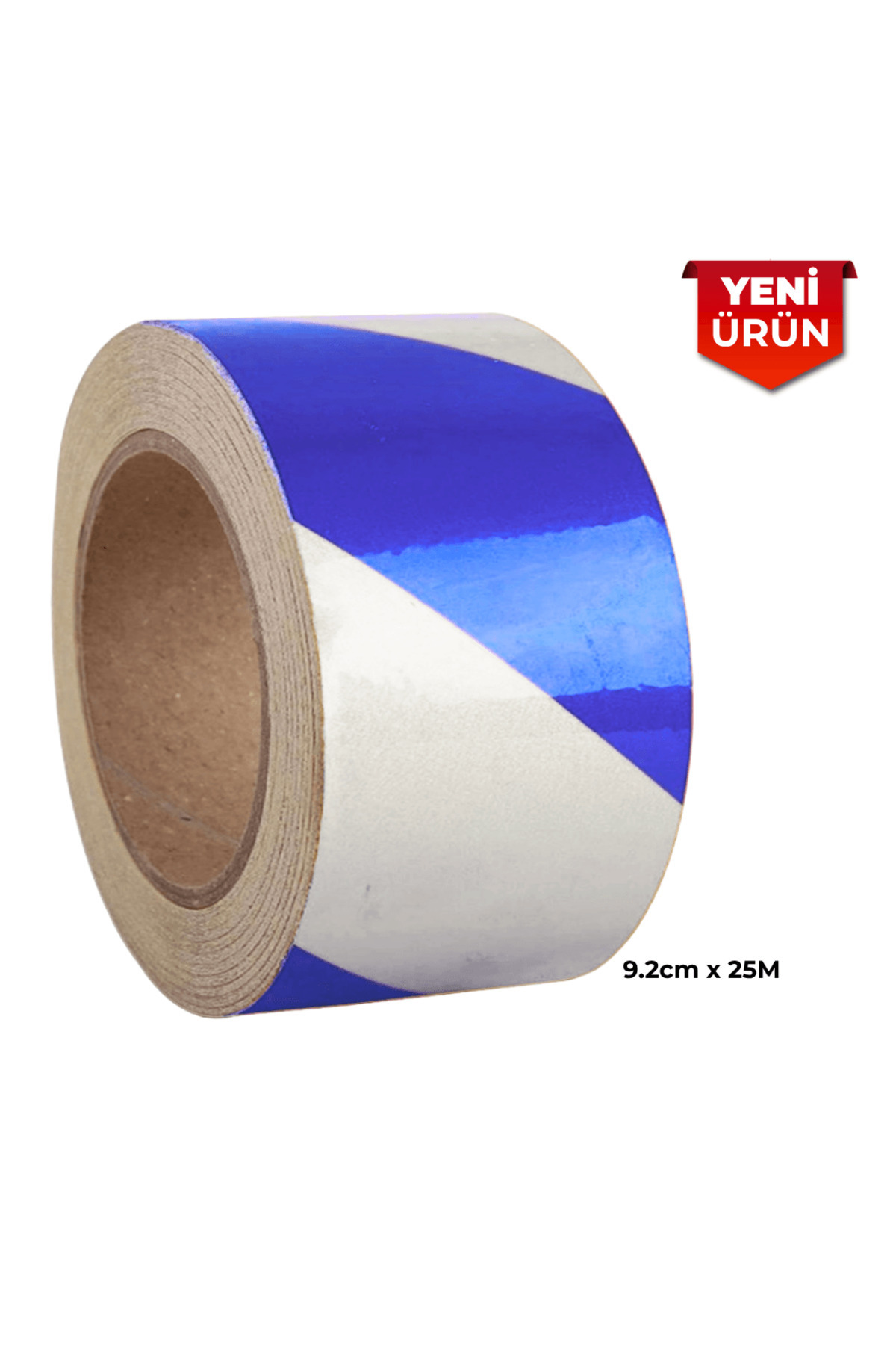 SMX Reflektif Fosforlu Çapraz Şerit Bant, Çift Renk Reflekte İkaz Bandı 9.2cm x 25M Mavi Beyaz 6101