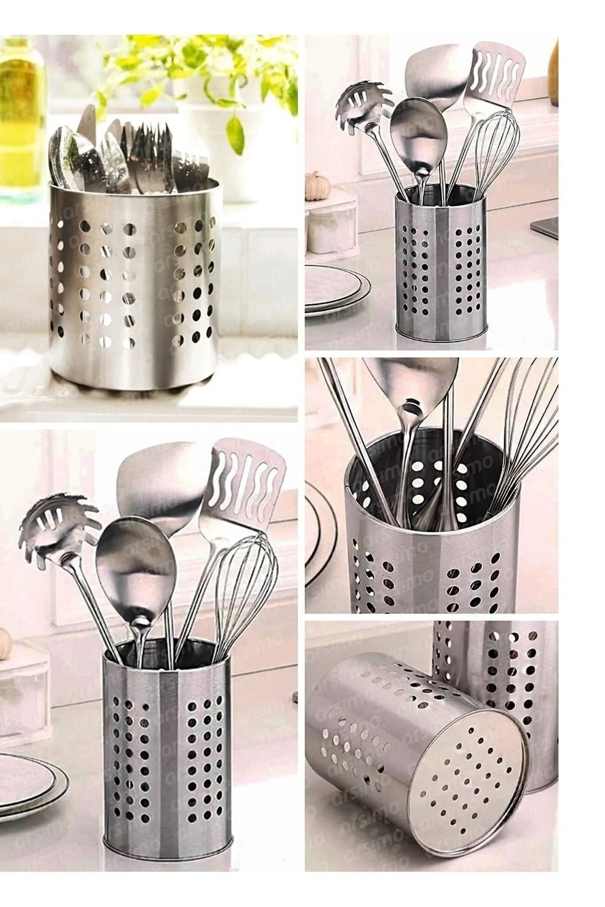 Metal Cylinder Spoon Holder Countertop Service Stand Vertical Spoon Holder Organizer