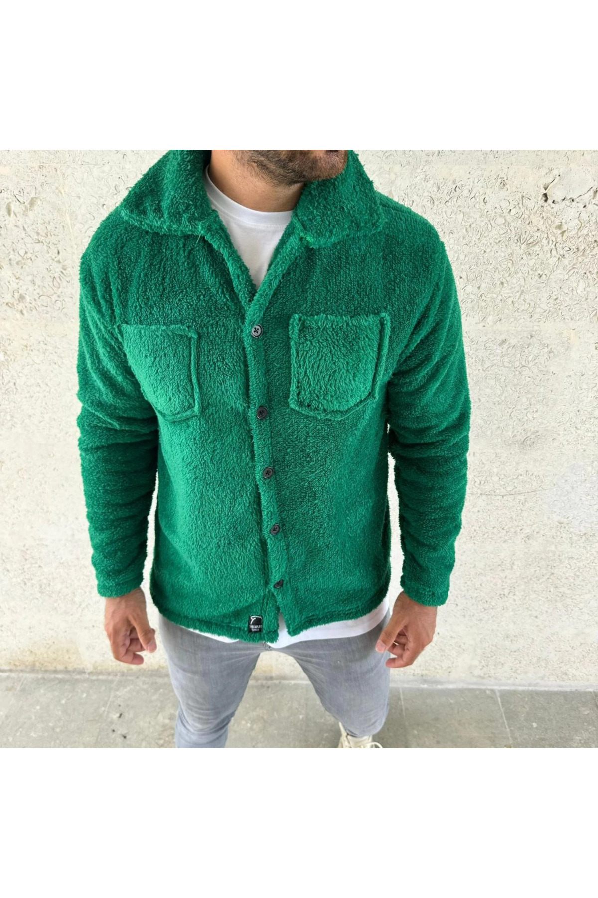 pilelistore Pelüş Polar Hırka Gömlek –- Çimen Yeşili fotoğrafı 3 (önizleme)