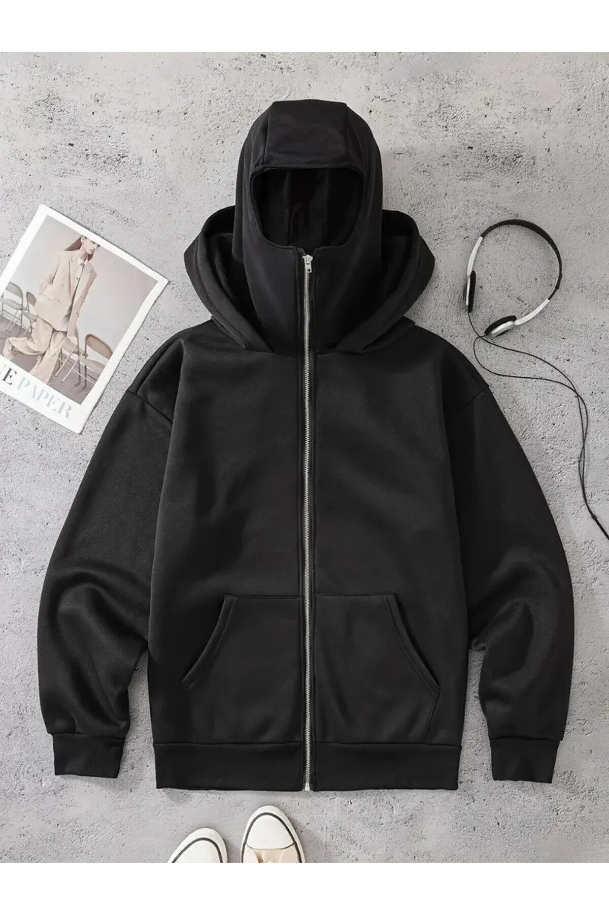 LAND MODA Kar Maskeli Ninja Hoodie, Unisex Kapüşonlu Sıcak ve Rahat Sweatshirt görsel 6