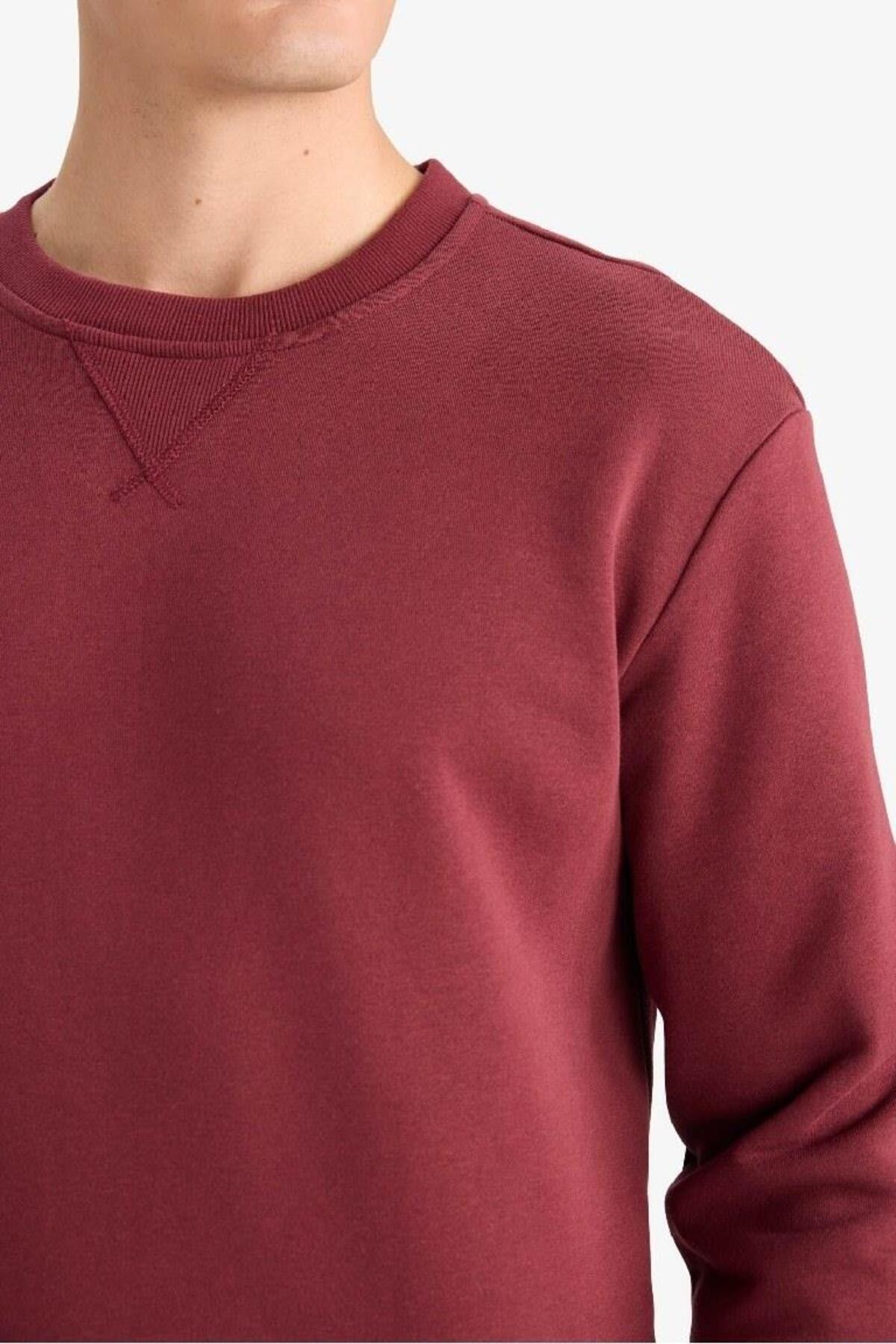 DeFacto Regular Fit Bisiklet Yaka Basic Düz Kalın Sweatshirt T3777AZ25AU görsel 5