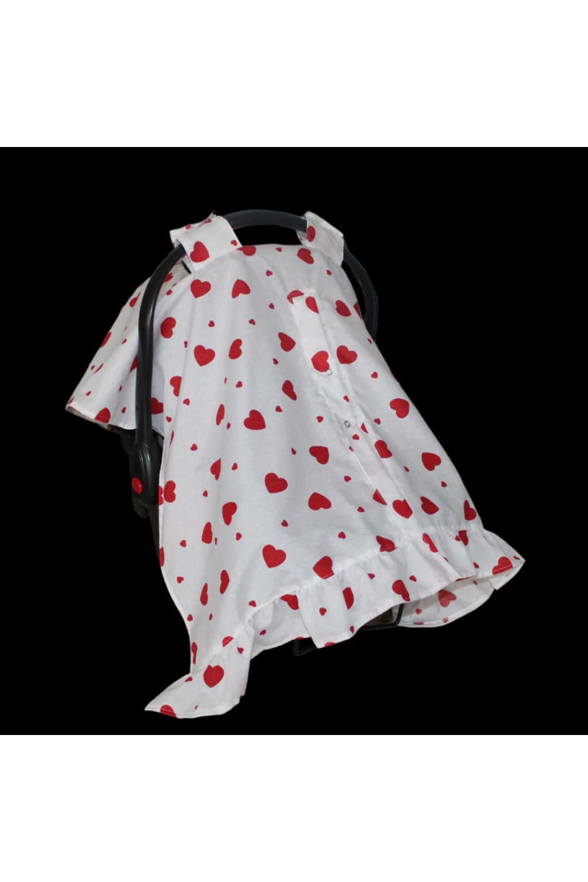 SerSev Bebek Puset Örtüsü Kalpli Puset Örtüsü Pamuklu Kumaş Fırfır Detay Çıt Çıtlı Puset Örtüsü fotoğrafı 3 (önizleme)