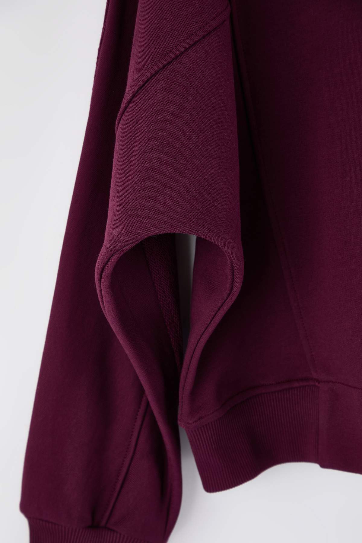 Trendyolmilla  Mürdüm Oversize/Geniş Kalıp Dik Yaka Kalın İçi Polarlı Örme Sweatshirt TWOAW26SW00205 - Görsel 6