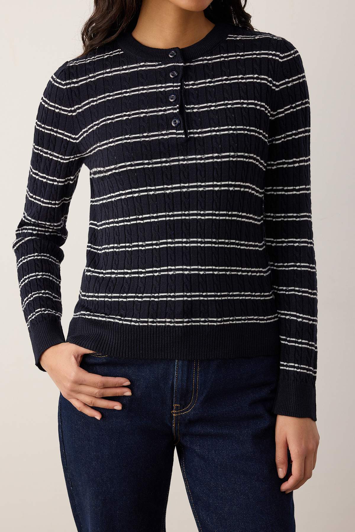 Trendyolmilla  Lacivert-Taş Bisiklet Yaka 2'li Triko Kazak TWOAW26KZ00187 - Görsel 4