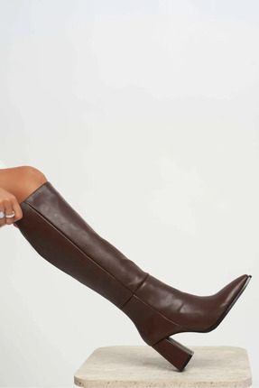NİŞANTAŞI SHOES Jules Kahve Mat Fermuar Detay Topuklu Kadın Çizme