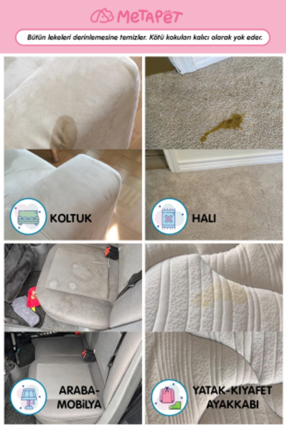 Metapet Bebek Pudrası Kokulu Leke Çıkarıcı, Yer Yüzey Temizleyici, Halı, Koltuk Temizleme Spreyi, 500 ml fotoğrafı 3 (önizleme)