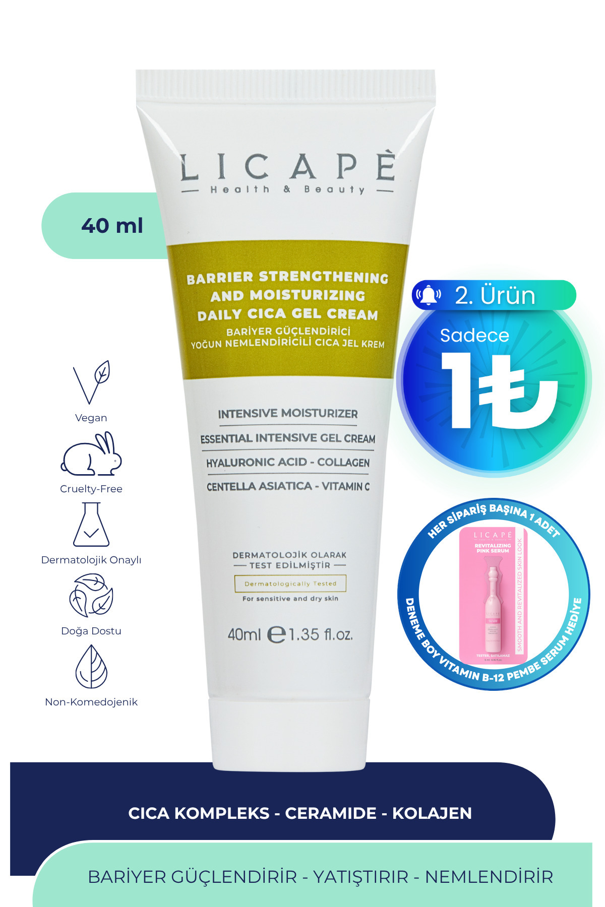Licape Bariyer Güçlendirici Yoğun Nemlendirici Cica Jel Krem 40ml