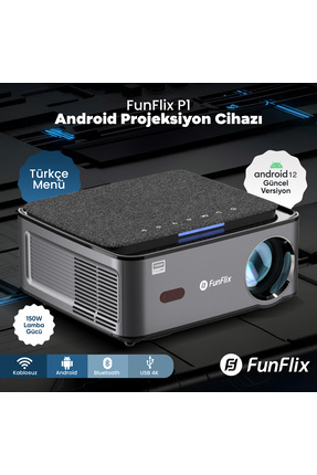 FunFlix P1 Android 4K Destekli LED Full Hd Projeksiyon Cihazı, Bluetooth, 150...