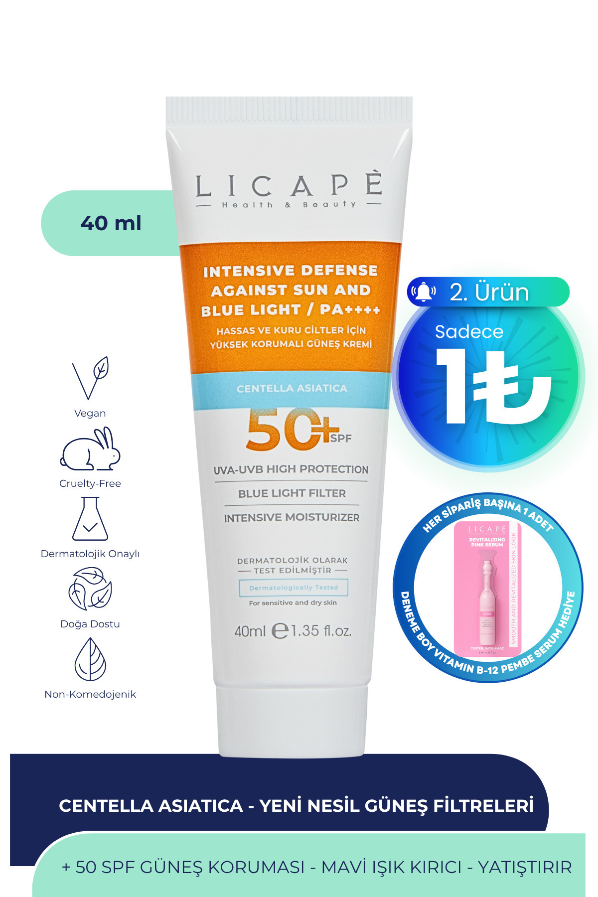 Licape Hassas Ve Kuru Ciltler İçin Yüksek Korumalı 50 Faktör Güneş Kremi 40ml