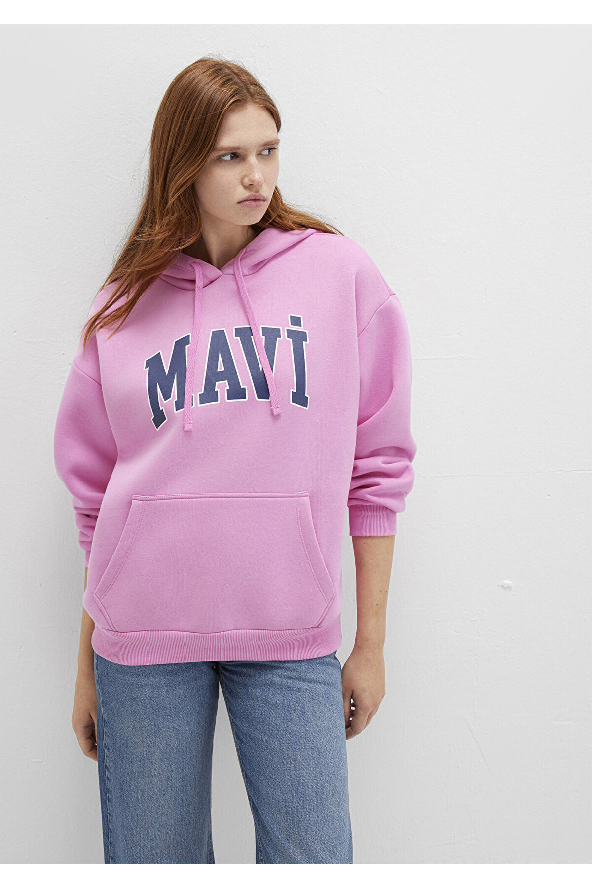 Mavi Logo Baskılı Kapüşonlu Pembe Sweatshirt 1600361-71038