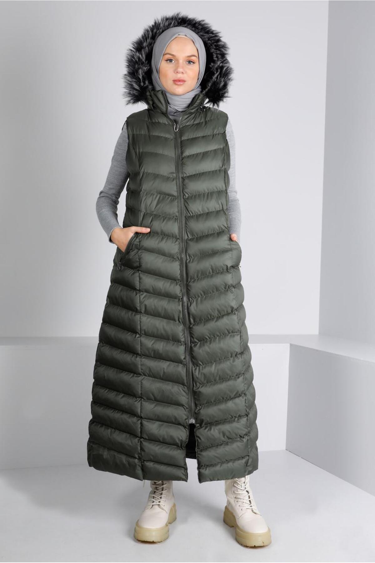 آلوینا جلیقه پفی کلاه دار خزدار ۹۰۳۳۴